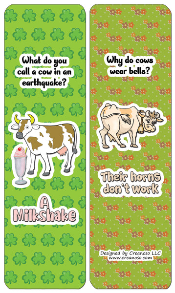 Creanoso Humorous Cow Jokes Bookmarks - Funny Stocking Stuffers and Gift Idea