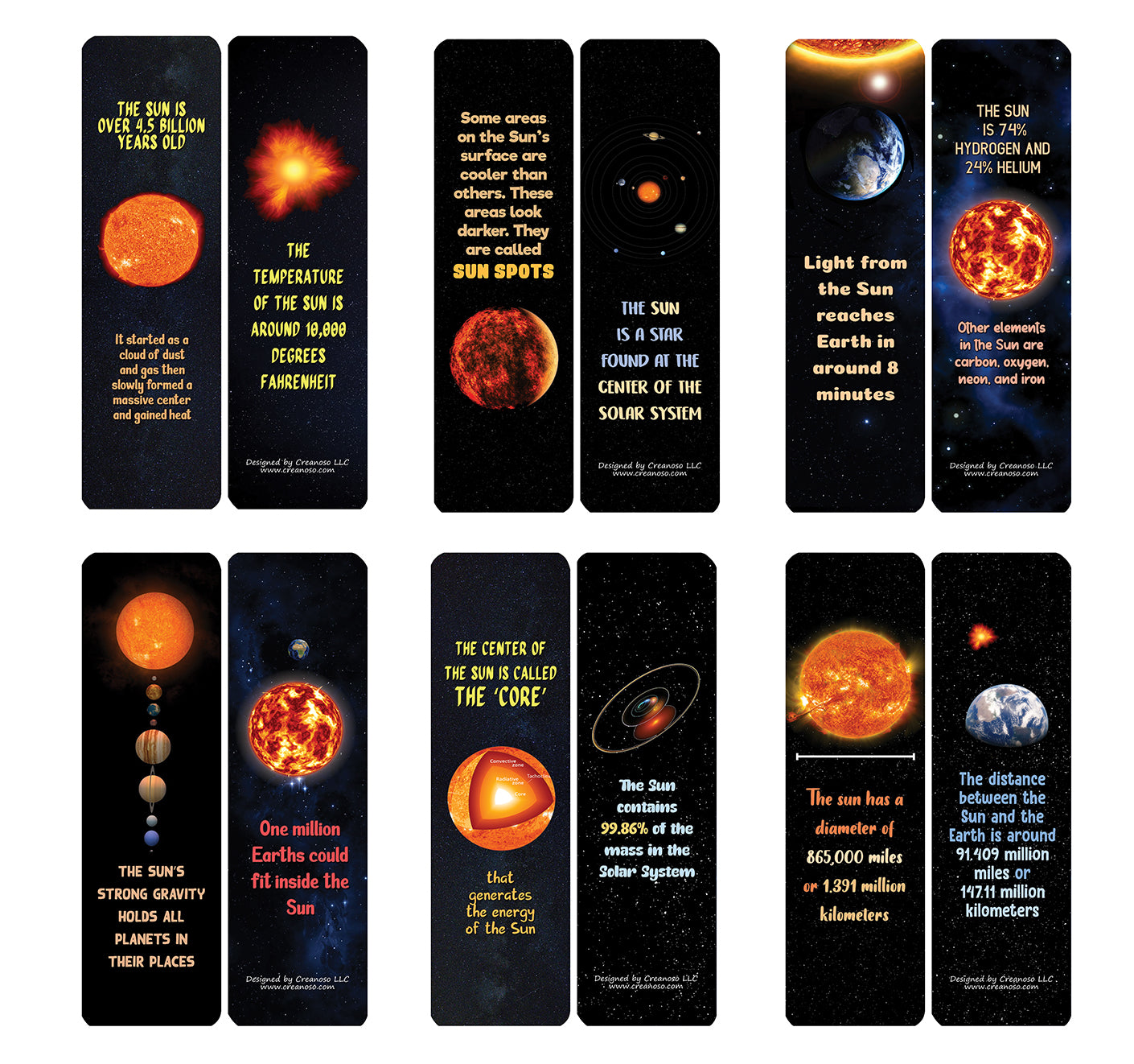 Creanoso Fun Sun Facts Bookmarks - Learning Cards and Gift Idea