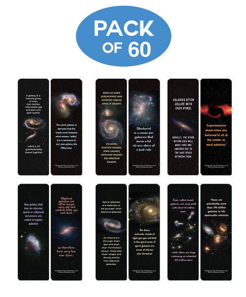 Creanoso Interesting Facts About Galaxies Bookmarks (60-Pack) - Premium Quality Gift Ideas for Children, Teens, & Adults for All Occasions - Stocking Stuffers Party Favor & Giveaways