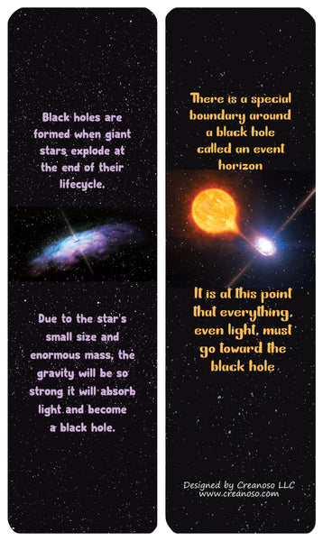 Creanoso Black Holes Facts and Information Bookmarks - Stocking Stuffers Premium Quality Gift Ideas