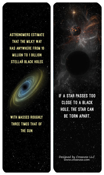 Creanoso Black Holes Facts and Informations Bookmarks (30-Pack) - Classroom Reward Incentives for Students and Children - Stocking Stuffers Party Favors & Giveaways for Teens & Adults
