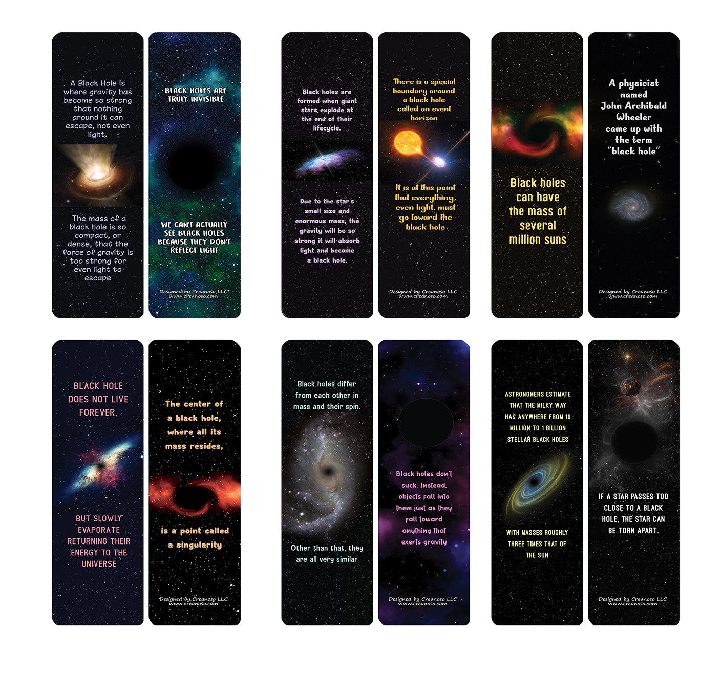 Creanoso Black Holes Facts and Informations Bookmarks (30-Pack) - Classroom Reward Incentives for Students and Children - Stocking Stuffers Party Favors & Giveaways for Teens & Adults