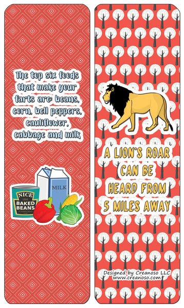 Creanoso Funny Facts Bookmarks - Series 1 (60-Pack) - Premium Quality Gift Ideas for Children, Teens, & Adults for All Occasions - Stocking Stuffers Party Favor & Giveaways