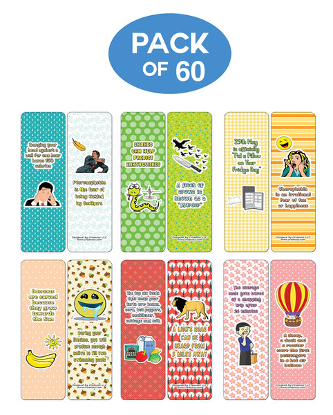 Creanoso Funny Facts Bookmarks - Series 1 (60-Pack) - Premium Quality Gift Ideas for Children, Teens, & Adults for All Occasions - Stocking Stuffers Party Favor & Giveaways