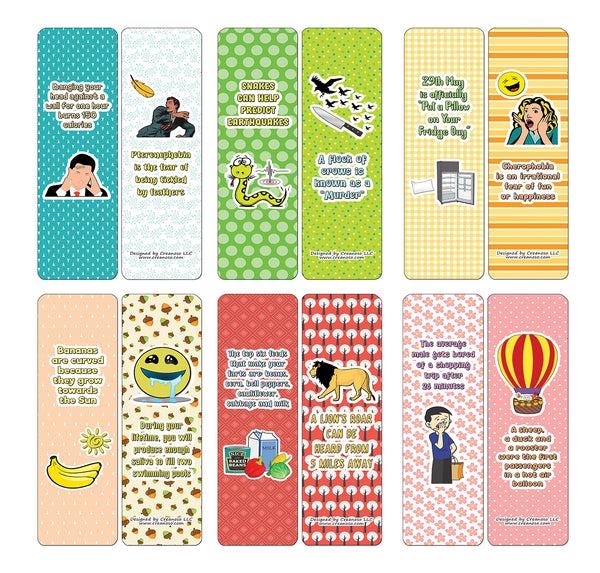 Creanoso Funny Facts Bookmarks - Series 1 (60-Pack) - Premium Quality Gift Ideas for Children, Teens, & Adults for All Occasions - Stocking Stuffers Party Favor & Giveaways