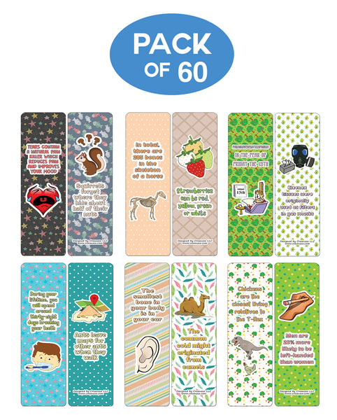 Creanoso Funny Facts Bookmarks - Series 3 (60-Pack) - Premium Quality Gift Ideas for Children, Teens, & Adults for All Occasions - Stocking Stuffers Party Favor & Giveaways