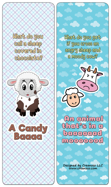 Creanoso Funny Sheep Jokes Bookmarks Cards (30-Pack) - Classroom Reward Incentives for Students and Children - Stocking Stuffers Party Favors & Giveaways for Teens & Adults