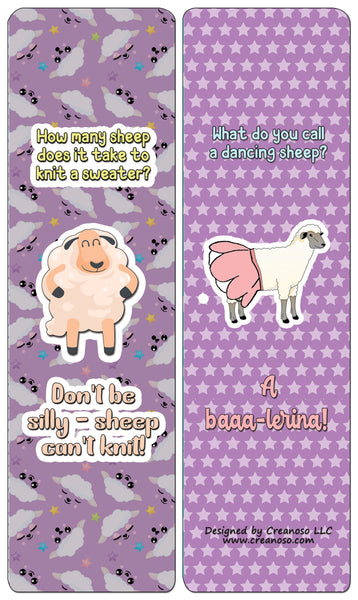 Creanoso Funny Sheep Jokes Bookmarks Cards (60-Pack) - Premium Quality Gift Ideas for Children, Teens, & Adults for All Occasions - Stocking Stuffers Party Favor & Giveaways