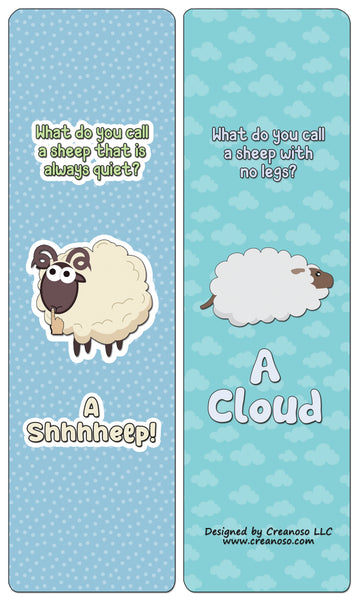 Creanoso Funny Sheep Jokes Bookmarks Cards (30-Pack) - Classroom Reward Incentives for Students and Children - Stocking Stuffers Party Favors & Giveaways for Teens & Adults