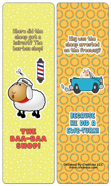Creanoso Funny Sheep Jokes Bookmarks Cards (30-Pack) - Classroom Reward Incentives for Students and Children - Stocking Stuffers Party Favors & Giveaways for Teens & Adults