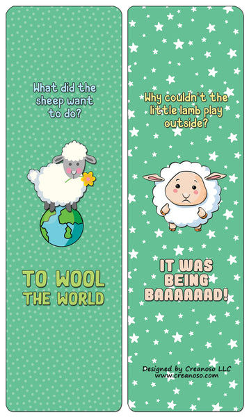 Creanoso Funny Sheep Jokes Bookmarks Cards (30-Pack) - Classroom Reward Incentives for Students and Children - Stocking Stuffers Party Favors & Giveaways for Teens & Adults