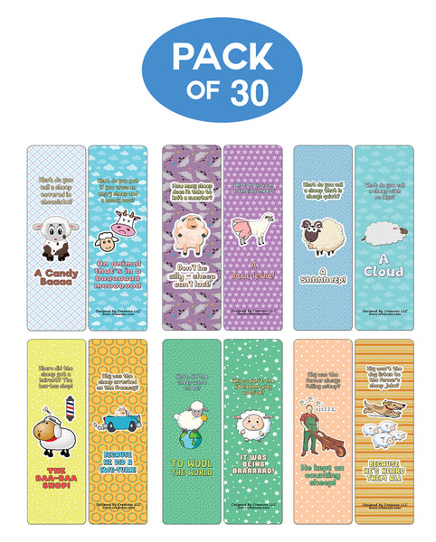 Creanoso Funny Sheep Jokes Bookmarks Cards (30-Pack) - Classroom Reward Incentives for Students and Children - Stocking Stuffers Party Favors & Giveaways for Teens & Adults