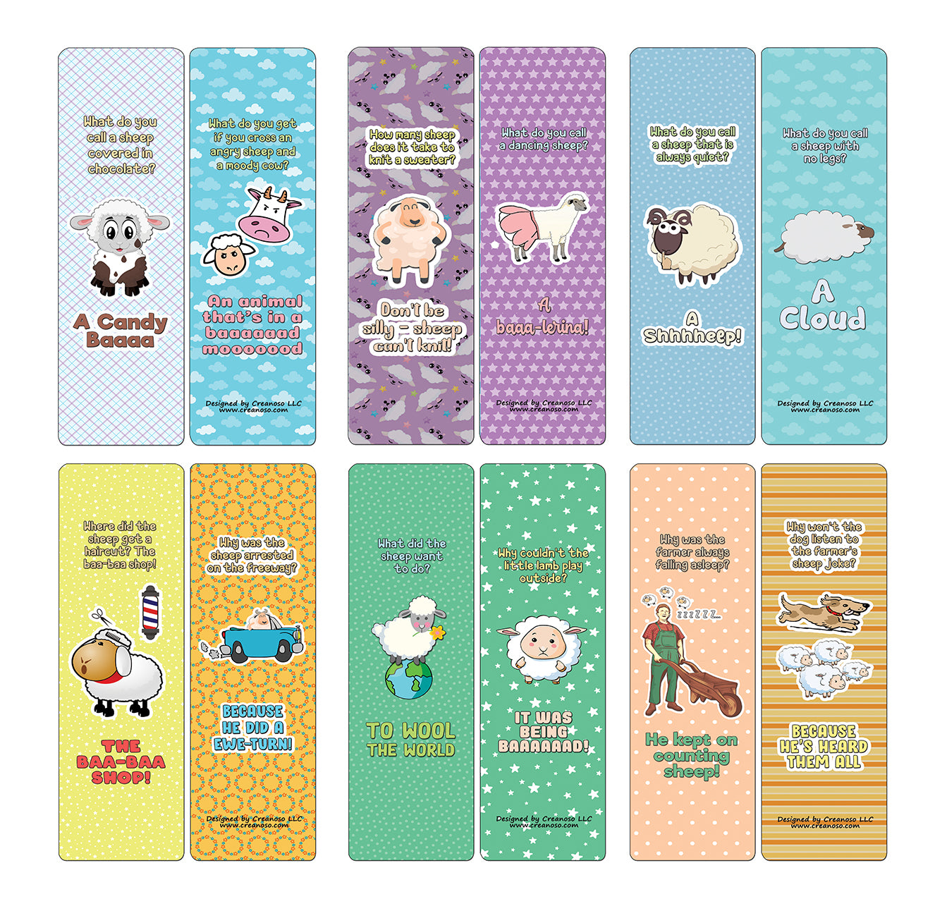 Creanoso Funny Sheep Jokes Bookmarks Cards (30-Pack) - Classroom Reward Incentives for Students and Children - Stocking Stuffers Party Favors & Giveaways for Teens & Adults
