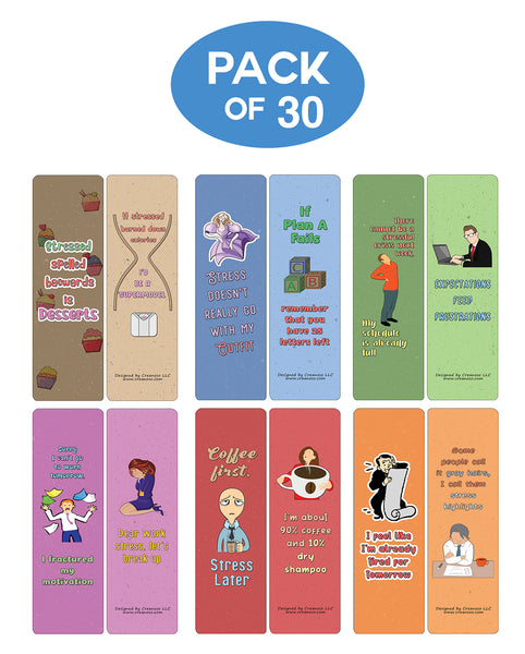 Creanoso Funny Stress Quotes Bookmarks (30-Pack) - Classroom Reward Incentives for Students and Children - Stocking Stuffers Party Favors & Giveaways for Teens & Adults