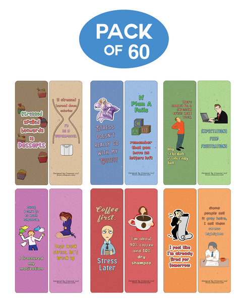 Creanoso Funny Stress Quotes Bookmarks (60-Pack) - Premium Quality Gift Ideas for Children, Teens, & Adults for All Occasions - Stocking Stuffers Party Favor & Giveaways
