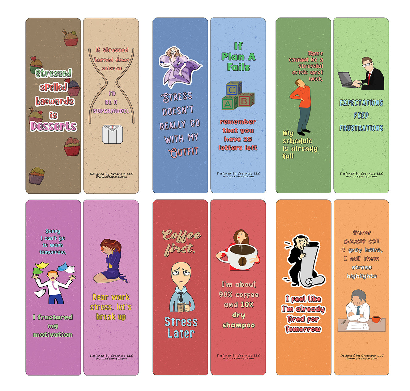Creanoso Funny Stress Quotes Bookmarks (30-Pack) - Classroom Reward Incentives for Students and Children - Stocking Stuffers Party Favors & Giveaways for Teens & Adults