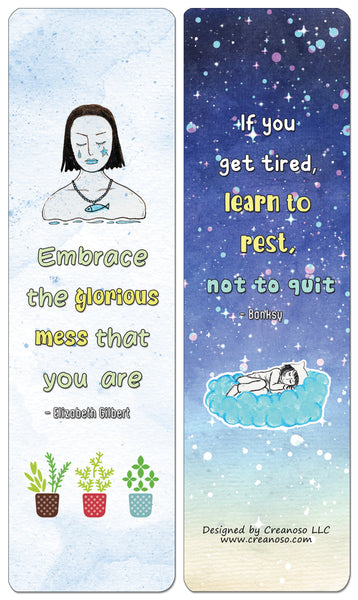 Creanoso Self Love Quotes Bookmarks (60-Pack) - Premium Quality Gift Ideas for Children, Teens, & Adults for All Occasions - Stocking Stuffers Party Favor & Giveaways