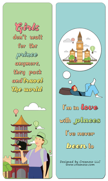 Creanoso Fun Travel Quotes Bookmarks (60-Pack) - Premium Quality Gift Ideas for Children, Teens, & Adults for All Occasions - Stocking Stuffers Party Favor & Giveaways