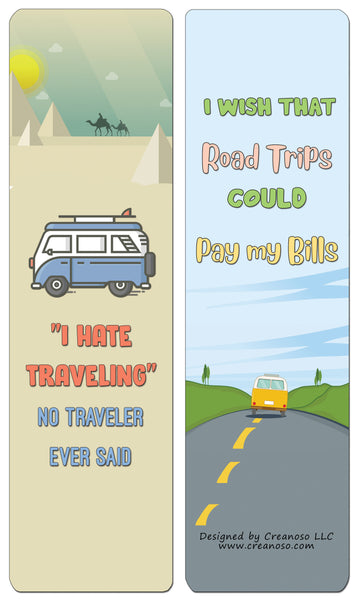 Creanoso Fun Travel Quotes Bookmarks (60-Pack) - Premium Quality Gift Ideas for Children, Teens, & Adults for All Occasions - Stocking Stuffers Party Favor & Giveaways