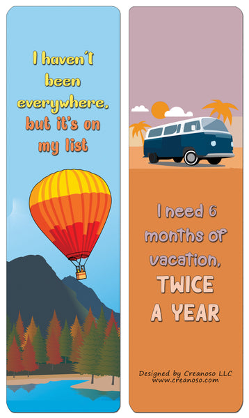Creanoso Fun Travel Quotes Bookmarks (60-Pack) - Premium Quality Gift Ideas for Children, Teens, & Adults for All Occasions - Stocking Stuffers Party Favor & Giveaways