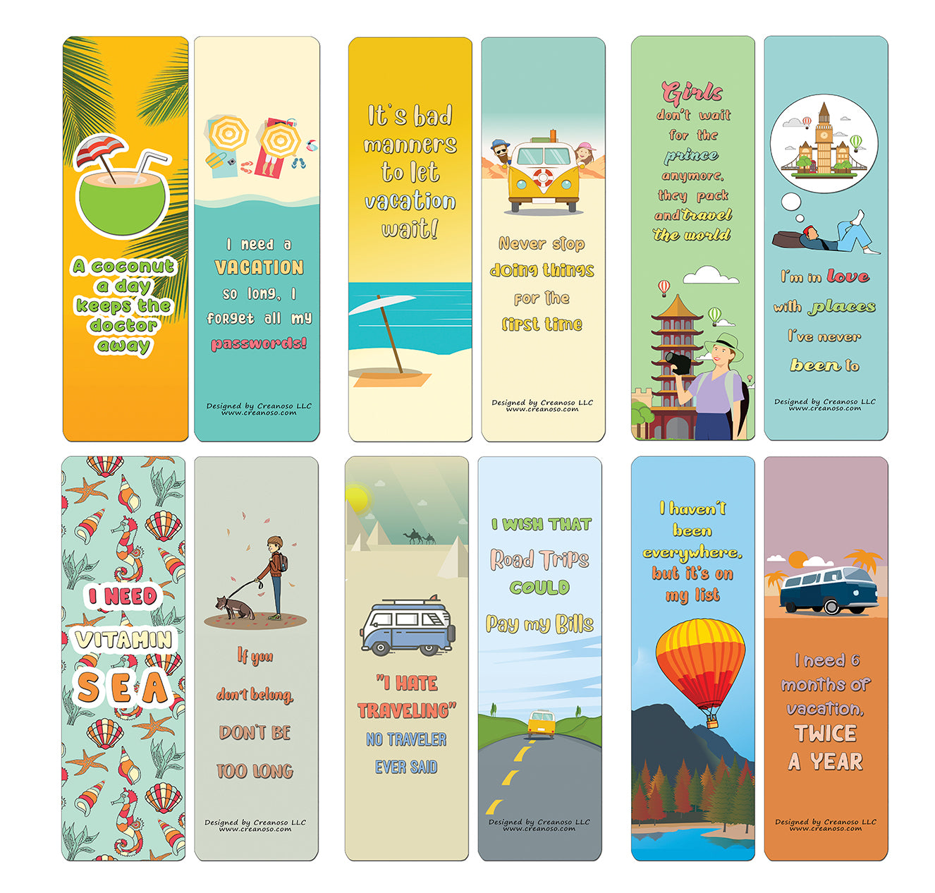 Creanoso Fun Travel Quotes Bookmarks (30-Pack) - Classroom Reward Incentives for Students and Children - Stocking Stuffers Party Favors & Giveaways for Teens & Adults