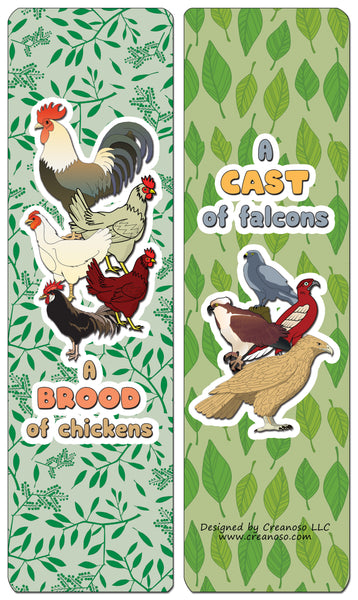 Creanoso Educational Bookmarks for Kids - Animal Group Names - Birds (60-Pack) - Premium Quality Gift Ideas for Children, Teens, & Adults for All Occasions