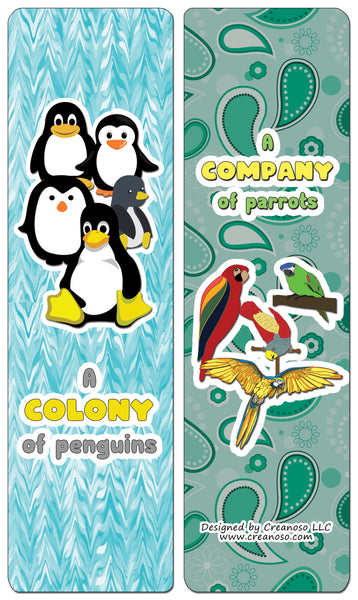 Creanoso Educational Bookmarks for Kids - Animal Group Names - Birds (60-Pack) - Premium Quality Gift Ideas for Children, Teens, & Adults for All Occasions