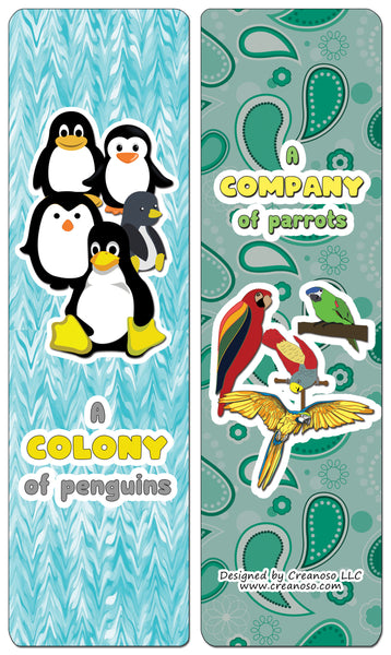 Creanoso Educational Bookmarks for Kids - Animal Group Names - Birds - Stocking Stuffers Gifts