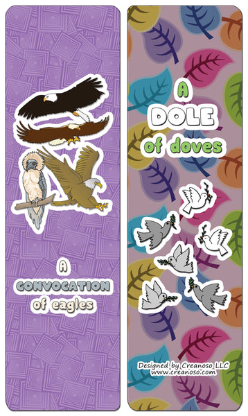 Creanoso Educational Bookmarks for Kids - Animal Group Names - Birds - Stocking Stuffers Gifts