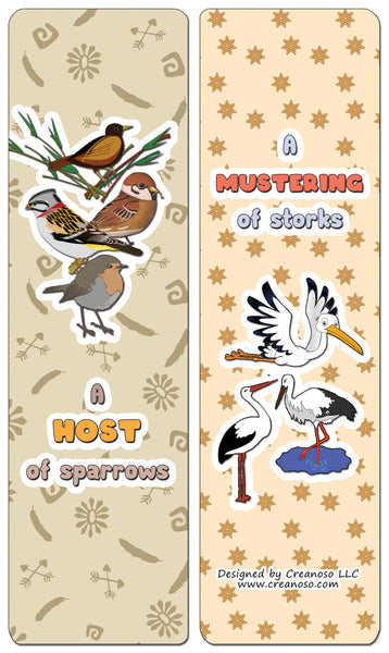 Creanoso Educational Bookmarks for Kids - Animal Group Names - Birds - Stocking Stuffers Gifts