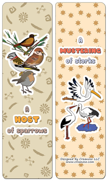 Creanoso Educational Bookmarks for Kids - Animal Group Names - Birds - Stocking Stuffers Gifts