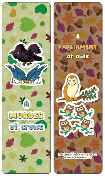 Creanoso Educational Bookmarks for Kids - Animal Group Names - Birds - Stocking Stuffers Gifts