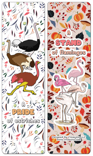 Creanoso Educational Bookmarks for Kids - Animal Group Names - Birds - Stocking Stuffers Gifts