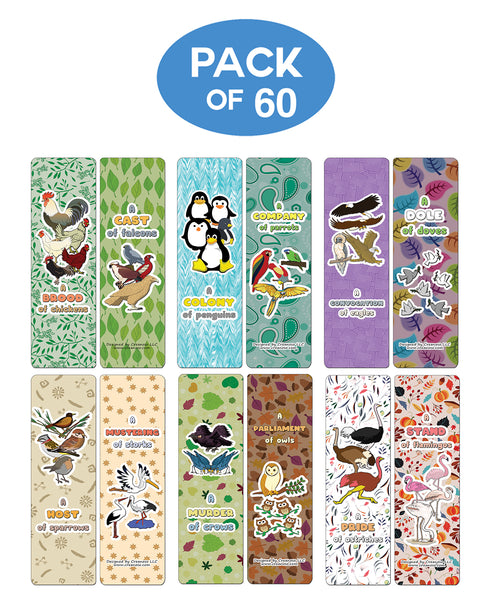 Creanoso Educational Bookmarks for Kids - Animal Group Names - Birds - Stocking Stuffers Gifts