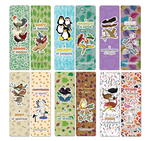 Creanoso Educational Bookmarks for Kids - Animal Group Names - Birds (60-Pack) - Premium Quality Gift Ideas for Children, Teens, & Adults for All Occasions