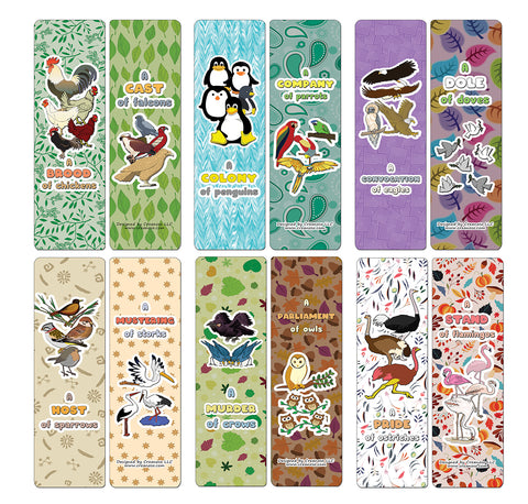 Creanoso Educational Bookmarks for Kids - Animal Group Names - Birds - Stocking Stuffers Gifts