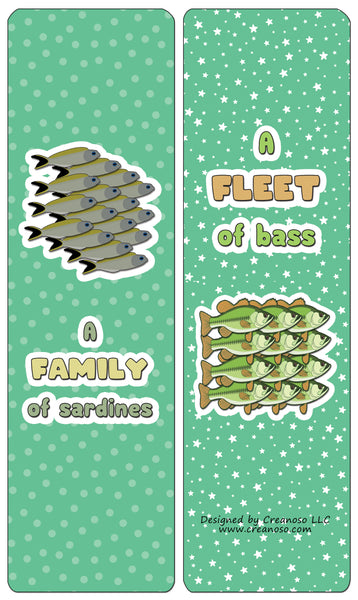 Creanoso Educational Bookmarks for Kids - Animal Group Names - Sea Animals (60-Pack) - Stocking Stuffers Party Favors & Giveaways for Teens & Adults - Classroom Reward Incentives for Students