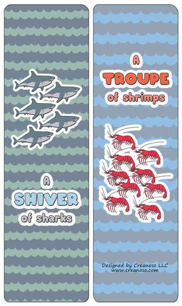 Creanoso Educational Bookmarks for Kids - Animal Group Names - Sea Animals (60-Pack) - Stocking Stuffers Party Favors & Giveaways for Teens & Adults - Classroom Reward Incentives for Students