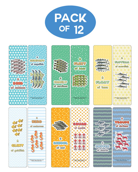Creanoso Educational Bookmarks for Kids - Animal Group Names - Sea Animals - Stocking Stuffers Gifts