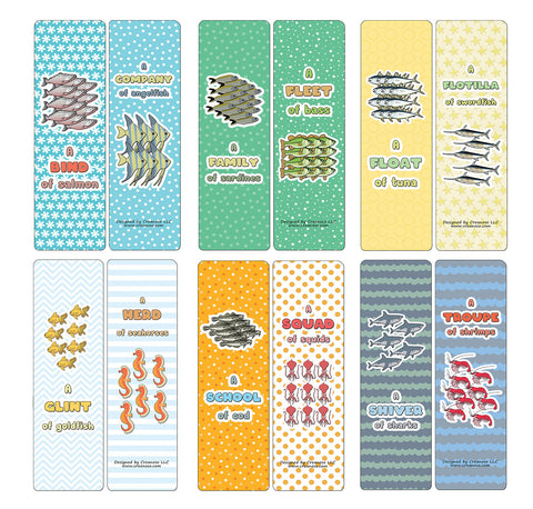 Creanoso Educational Bookmarks for Kids - Animal Group Names - Sea Animals (60-Pack) - Stocking Stuffers Party Favors & Giveaways for Teens & Adults - Classroom Reward Incentives for Students