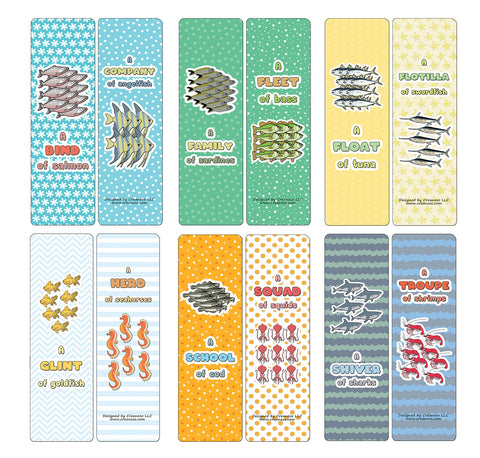 Creanoso Educational Bookmarks for Kids - Animal Group Names - Sea Animals - Stocking Stuffers Gifts