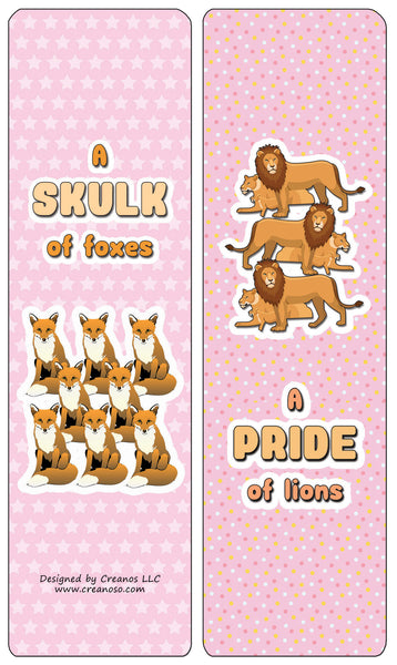 CREANOSO Educational Bookmarks for Kids - Animal Group Names - Mammals (60-Pack)