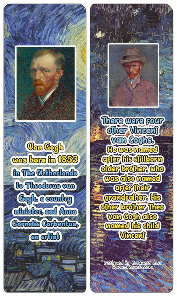 Creanoso Vincent Van Gogh Bookmarks Cards - Interesting Facts (30-Pack) - Classroom Reward Incentives for Students and Children - Stocking Stuffers Party Favors & Giveaways for Teens & Adults