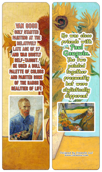 Creanoso Vincent Van Gogh Bookmarks Cards - Interesting Facts (30-Pack) - Classroom Reward Incentives for Students and Children - Stocking Stuffers Party Favors & Giveaways for Teens & Adults