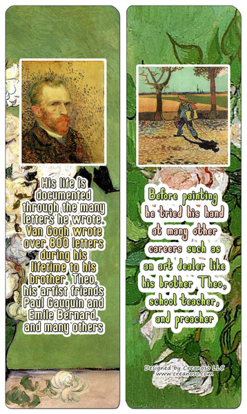Creanoso Vincent Van Gogh Bookmarks Cards - Interesting Facts (30-Pack) - Classroom Reward Incentives for Students and Children - Stocking Stuffers Party Favors & Giveaways for Teens & Adults