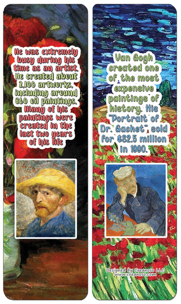 Creanoso Vincent Van Gogh Bookmarks Cards - Interesting Facts (60-Pack) - Premium Quality Gift Ideas for Children, Teens, & Adults for All Occasions - Stocking Stuffers Party Favor & Giveaways