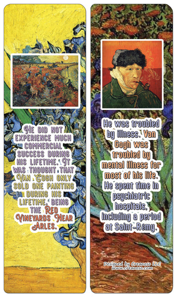 Creanoso Vincent Van Gogh Bookmarks Cards - Interesting Facts (30-Pack) - Classroom Reward Incentives for Students and Children - Stocking Stuffers Party Favors & Giveaways for Teens & Adults