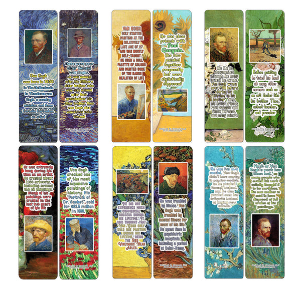 Creanoso Vincent Van Gogh Bookmarks Cards - Interesting Facts (30-Pack) - Classroom Reward Incentives for Students and Children - Stocking Stuffers Party Favors & Giveaways for Teens & Adults