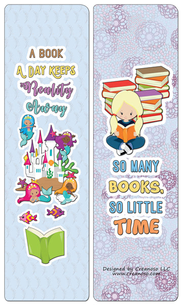 Creanoso Little Readers Bookmarks Cards for Girls (60-Pack) - Cool Stocking Stuffers Gifts Book Page Clippers - Awesome Premium Quality Card Stock - Reading for Bookworms
