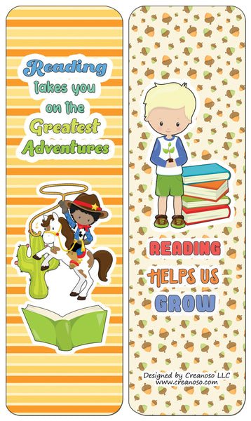 Creanoso Little Readers Bookmarks for Boys (30-Pack) - Classroom Reward Incentives for Students and Children - Stocking Stuffers Party Favors & Giveaways for Teens & Adults
